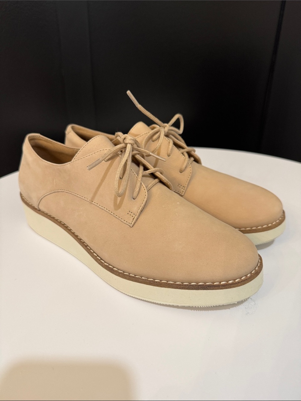 Women’s Beige Suede Derby Shoes - Casual Lace-Up